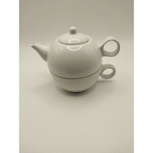 Old Amsterdam Porcelain Works Teapot & Tea Cup for One 8 Oz Glossy White